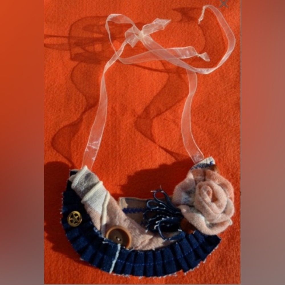 Handmade peach fabric rose denim Summer Rodeo Western bib necklace